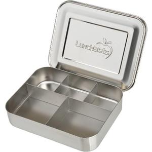 LunchBots Large Cinco Stainless Steel Lunch Container - Five Section Design Holds a Variety of Foods - Metal Bento Box - Dishwasher Safe - Stainless Lid - Stainless Steel