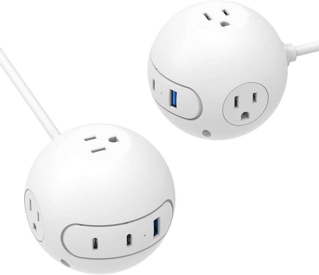 2 Pack 20W USB C Power Strip,Power Strips with Surge Protection-3 Widely Outlets and 3 USB Ports(2 USB C Port),5 ft Flat Plug Extension Cord,Power Delivery Charging for Dorm Rooms,Home Office,White