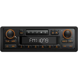 Retro Bluetooth Car Radio System: Single Din European Look Stereo for Classic Vehicles - LCD Display AM FM USB SD AUX USB-C Fast Charge 4-CHN Outputs
