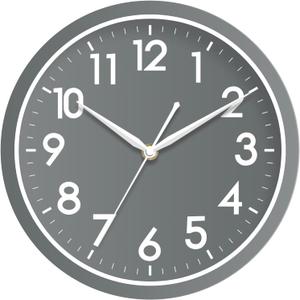 AKCISOT Wall Clock Bathroom 10 Inch Analog Small Wall Clocks Battery Operated - Silent Non Ticking Modern Simple Style Clock Decorative for Kitchen,Bedroom,Home Office,Living Room,School(Gray)