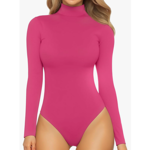 MANGOPOP Women's Mock Turtle Neck Sleeveless Long Sleeve Tops Bodysuit Jumpsuit Pink
XL