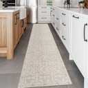 SIILOOM 2.6x14 Washable Runner Rug for Kitchen, Cream Beige Yellow White Grey Soft Classic Runners with Non-Slip, Non-Shedding Distressed Floral Rug for Hallways Entryway Bedroom Laundry Indoor