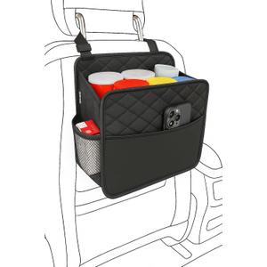 Witaxima Upgrade Car Seat Organizer Backseat with Storage Pockets, Multipurpose Car Organizer Hanging, Car TrashBag Can,Premium PU Leather Garbage Can 2.14 Gallon Large Capacity, Black.