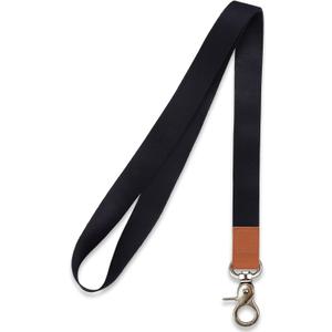 Long Neck Lanyard Leather Keychains with Metal Clasp, Sturdy Durable Women Men Id Badge Lanyard, Neck Lanyard Strap Ideal for Car Keys, Card Holder, Whistle, Keychain, Wallet (Black)