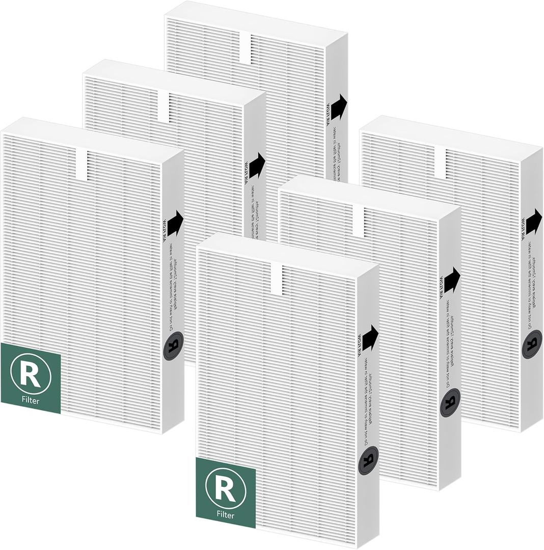 Air Purifier HEPA Filter R Replacement for Honeywell Air Purifier HPA100/200/300 and 5000 Series, Funmit 6 Pack True HEPA Filter Compatible with Honeywell R Filter (HRF-R3 & HRF-R2 & HRF-R1) (6 Count (Pack of 1))