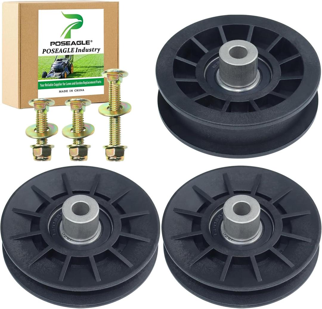 2 Pack 532194326 V-groove Idler Pulley with 532194327 Flat Idler Pulley Replaces 194327 Idler Pulley Craftsman 194326 for Husqvarna YTH2348 LGT2654 YTH20K46 YTH21K46 YTH1542XP GT52XLS Tractor