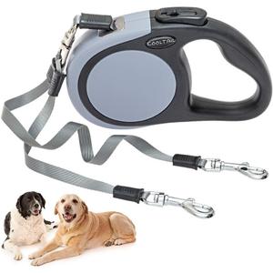 KOOLTAIL Dual Retractable Dog Leash for Two Dogs Up to 110 Lbs, Heavy Duty Double Headed 16 ft Extendable 360° Tangle-Free One Button & Lock Brake Dog Leash for Small Medium Large Dogs Grey