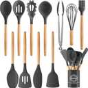 Silicone Cooking Utensil Set,12 PCS Cooking Kitchen Utensils Set, Nonstick Kitchen Utensils 446F Heat-Resistant Cookware Kitchen Tools of Spoon,Brush,Whisk,Spatula,Turner Tongs (Gray)