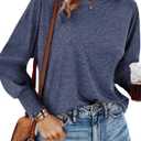 Dokotoo Womens Tops Long Sleeve Tops Shirts 2025 Spring Trendy Business Work Loose Basic T-Shirts (Blue, L)