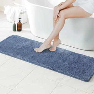 MIULEE Dusty Blue Bathroom Runner Rugs, Soft Absorbent Microfiber Long Bath Rugs Non Slip Quick Dry Fluffy Bath Mats for Bathroom Floor, Machine Washable, 24x60 Inch