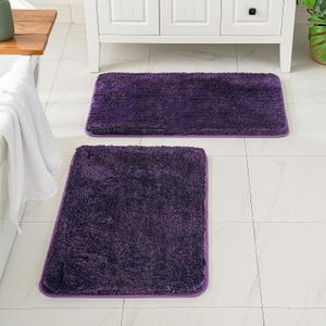MIULEE Bathroom Rugs Sets 2 Piece - Absorbent Bath Mats Set Made of Thick Fluffy Microfiber for Bathroom Floor, Tub or Entryway, Non Slip Rubber Backside, Machine Washable - Dark Purple, 16''x24''