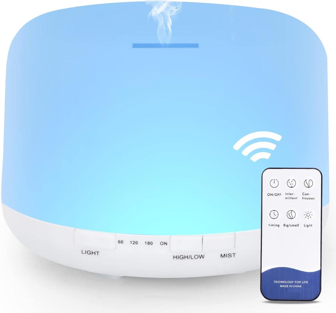500ML Essential Oil Diffuser with Remote Control, BPA Free Ultrasonic Aromatherapy Diffuser,Cool Mist Humidifier with 7-Color Lights - Waterless Auto Shut Off, White