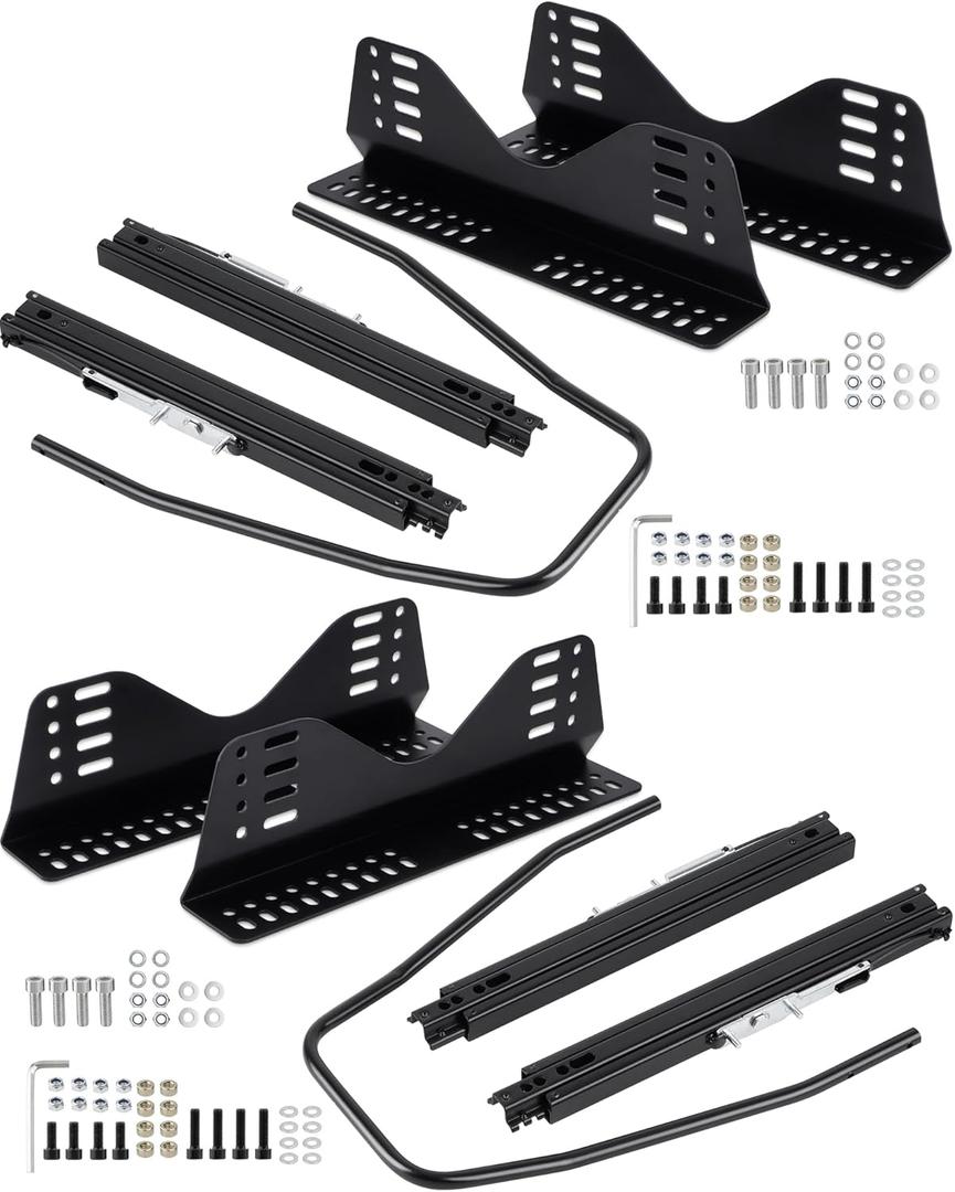Set of 2 Universal Racing Seat Mounting Assembly Kit - Side Mount Brackets with Seat Slider - Compatible with NRG, Sparco, and Most Aftermarket Seats