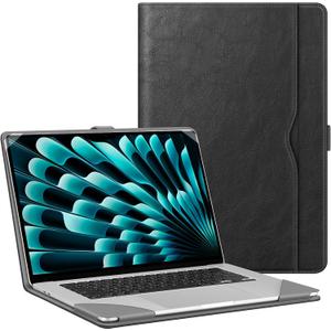 Fintie Sleeve Case for MacBook Air 15 Inch A3241 A3114 A2941 (2023 2024 2025 Release), Premium PU Leather Folio Book Cover for MacBook Air 15.3" M2 M3 M4 Chip with Touch ID (Black)