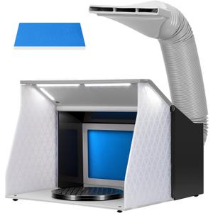 VIVOHOME Dual Fans Airbrush Paint Spray Booth with 4 LED Lights Turn Table and Filter Hose, Portable Airbrush Booth for Painting Model Craft Black (5.2 m/min)