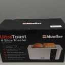 Mueller UltraToast Full Stainless Steel Toaster 4 Slice, Long Extra-Wide Slots for Bagels and Waffles, 6 Browning Levels, LED Display, Cancel/ Defrost/ Reheat Functions & Removable Tray, Kitchen Gadgets