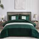 Anibedding 7 Piece Bed in a Bag Stripe Comforter Set Queen Size, Dark Green Soft Microfiber Striped All Season Bedding with Comforter, Pillow Shams, Flat Sheet, Fitted Sheet and Pillowcases