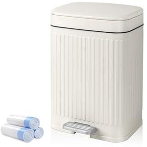 rejomiik Small Bathroom Trash Can with Lid 2.1 Gallon Soft Close Step Slim Garbage Can Waste Bin for Office, Bedroom, Kitchen, White