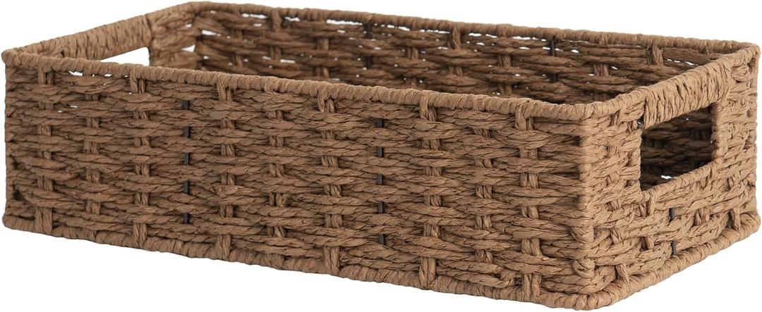 StorageWorks Toilet Tank Tray, Brown Round Paper Rope Bathroom Baskets for Organizing, Toilet Tank Basket, Toilets Organizer with Built-in Handles, 14 "L x 6 "W x 3 "H, 1 Pack