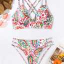 Tainehs Women's Push Up V Neck Bikini Sets Criss Cross Back Two Piece Bathing Suit (L)
