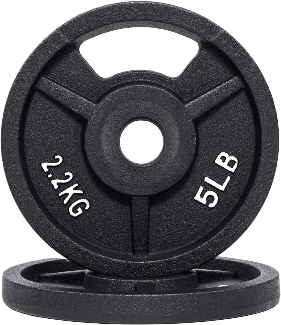 Signature Fitness Cast Iron Plate Weight Plate for Strength Training and Weightlifting, 1-Inch Center (Standard), 5LB (Set of 2)