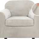 H.VERSAILTEX Rich Polyester Spandex Blend 2 Piece Cover Chair Slipcover Sofa Cover Furniture Protector Couch Soft with Elastic Bottom Chair Couch Cover with Arms Width Up to 49 Inch (Chair, Oatmeal)