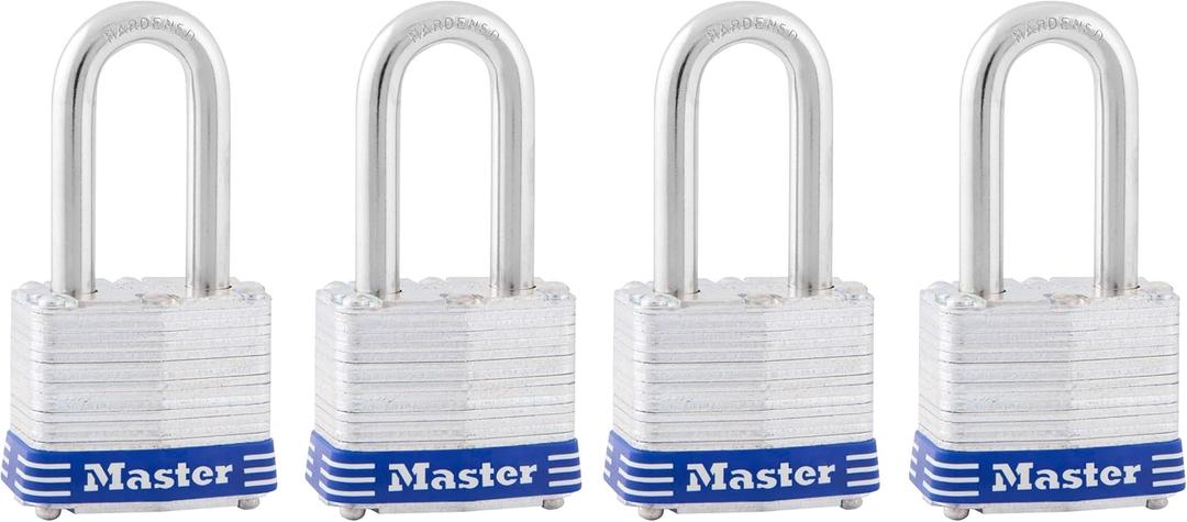 Master Lock 3QLF Outdoor Padlock with Key, 4 Pack Keyed-Alike,Silver (1-1/2" shackle)