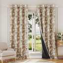 FMFUNCTEX 100% Blackout Floral Curtains for Bedroom, Taupe Curtains 84 inches Long Blossom Flower Patterned for Living Room, Thermal Insulated Farmhouse Drapes, Grommet Top 2 Panels (White on Tan)