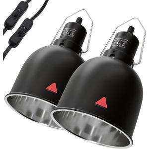 2-Pack Reptile Light Fixture 5.5in Deep Dome Reptile Lamp Fixture Heat Lamp Fixture for Heat/UVA/UVB Bulb Basking Lamp Max 100W for Reptile Habitat