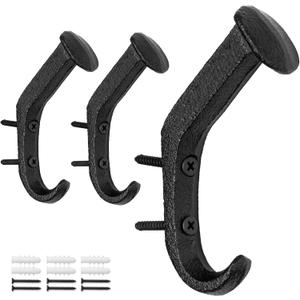 SATOCASA Set of 3 Iron Horse Wall Hooks - Rustic Cast Iron Coat and Hat Hangers - Heavy Duty Iron Hook for Hanging - Decorative Wall Hooks for Coat, Keys, Bag, Hat, and Hanger - Black