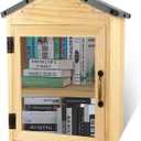 Outdoor Library Box Literature Exchange Box Outdoor Book Storage Little Wood Cabinet for DIY, Neighborhoods Community and Schools Sharing Books, Literature and Newspapers(B) (16*14*25)