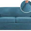 H.VERSAILTEX Real Velvet Plush 3 Piece Stretch Sofa Covers Couch Covers for 2 Cushion Couch Sofa Slipcovers Width Up to 90 Inch Feature Thick Soft Stay in Place (Large Sofa, Peacock Blue)
