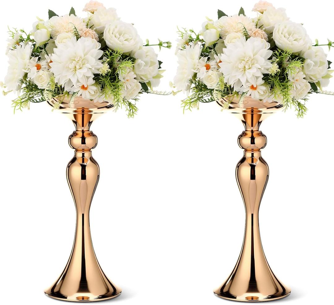 Sadnyy 2 Pcs Metal Flower Arrangements Stand Metal Wedding Centerpiece Stand Gold Vase Centerpiece Tall Table Decor Flower Vase for Wedding Reception Event Party Hotel Home Decor (12.6 Inch)