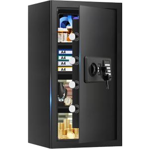 6.0 Cub Large Home Safes Fire and Waterproof, Anti-theft Fire Proof Safe Box with Digital Keypad, Key Lock and 3 Removable Shelves, Security Safes Fireproof Waterproof for Home Document Valuables