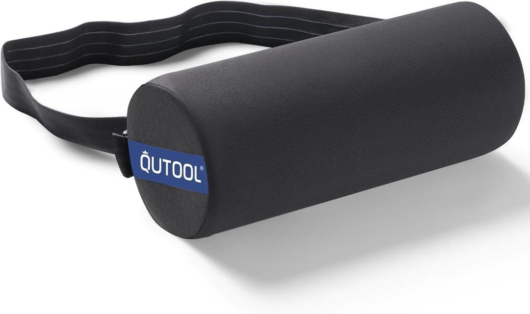 Qutool Lumbar Roll, Lumbar Support Pillow for Office Chair with Non-Slip Wider Strap, Back Pain Relief & Posture Improvement, Washable Cover, Office Desk & Car Accessories, Black, Firm