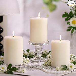 Soy Candles, Unscented White Soy Pillar Candles 3x4 Inch Non-Toxic Soybean Wax Candles 165H Long Burning Hand-Poured Pillar Candles for Wedding Table Home Decor, 3 Pack