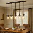 MELUCEE Kitchen Island Lighting Modern 5 Lights Linear Chandeliers for Dining Room, Industrial Black Pendant Light Fixtures Ceiling Hanging with Clear Glass Shade, 37 Inches Length