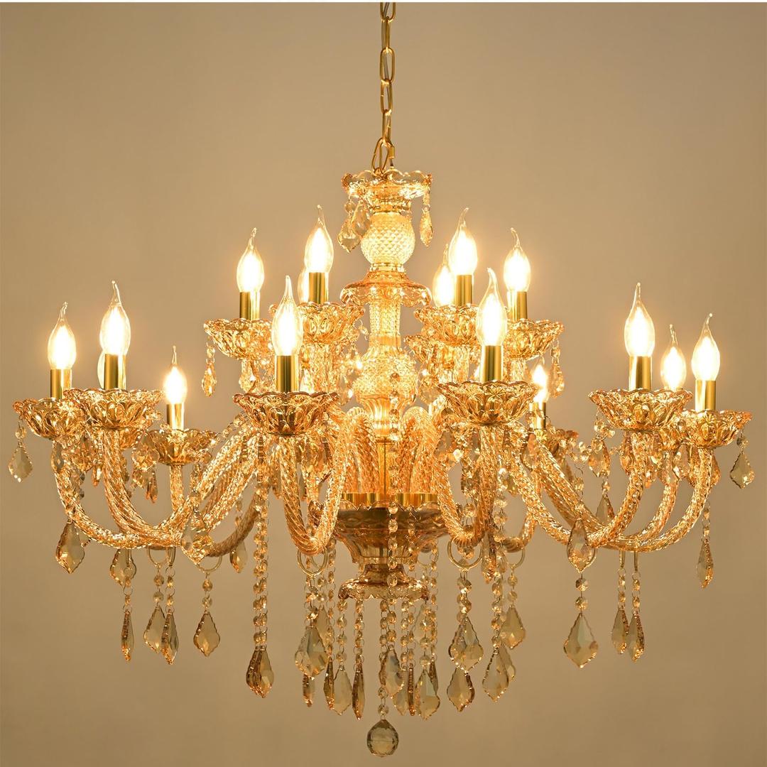 18-Light Crystal Chandeliers Luxurious K9 Crystal Candle Pendant Lamp Ceiling Lighting for Dining Living Room Bedroom Hallway Entry (18 Lights), D35.4inch X H31.5inch