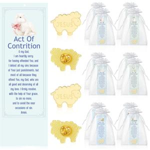 Supervitae 12 Sets / 24 Pcs First Reconciliation Gifts Bulk, Include 12 Act of Contrition Prayer Guide Bookmarks 12 Catholic Lapel Pin Jesus Sheep Pin for Church Party Favors
