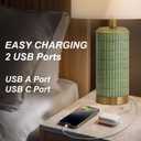 PoKat Bedside Table Lamps Set of 2 for Living Room with 2 USB Ports, 21.5'' Small Modern Nightstand Lamps for Bedroom, Ceramic Side Table Lamps with Gold Base for Office Entryway Decor Gift (Green)