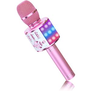 BONAOK Wireless Karaoke Microphone for Kids,Portable Bluetooth Karaoke Machine Mic & Speaker for Phones,Singing Gifts for Girls Boys Adults Party Birthday (Lightpink)