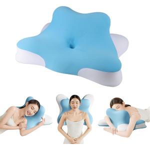 Reading Pillow for Bed, Lying, Leaning and Prone, Ergonomic Memory Foam Pillow for Headboard, Chin & Back Support Pillows on Bedrest Couch Floor- Blue