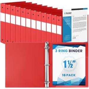Henoyso 24 Pcs 1.5 Inch 3 Ring Plastic Binder, 1.5 Inch, Red