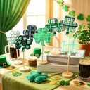 Bucherry 8 Pack St Patricks Day Fabric Tall Standing Shamrocks Block Set Hearts Table Centerpiece Wood Sign St Patricks Day Standing Blocks Tiered Tray Decoration for Farmhouse Home Office