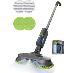 eous Cordless Electric Mop, Electric Spin Mop with Detachable Water Tank | Lightweight Electric Floor Mop for Hardwood Tile Laminate Floor, LED Headlights, Self-Propelled, Long-Lasting Battery