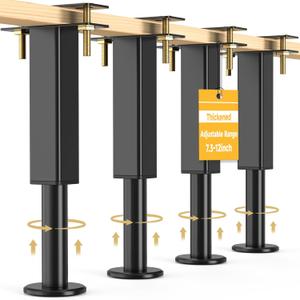 4PCS Adjustable Height Bed Support Legs, 7.3-12 In, Metal Heavy Bed Risers with Non-Slip Rubber Base, Replacement Furniture Feet for King Queen Frame Slats, Sofa, Couch, Cabinet, Dresser, Table