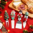 4-Piece Hand Christmas Resin Handles Cheese Knives, Xmas Charm Cheese Spreader Knife for Charcuterie Board Tools