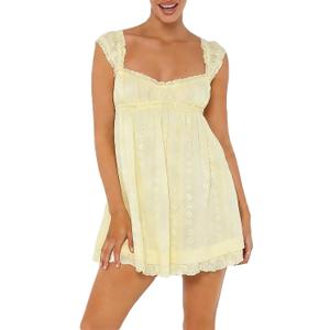 Women's Babydoll Mini Dress Floral Embroidery Summer Sleeveless Loose A Line Flowy Short Sundress for Beach Club Party, Small