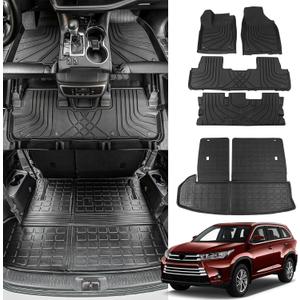 Floor Mats Compatible with 2014-2019 Toyota Highlander Cargo Liner TPE Back Seat Cover Protector 2018 7 Seats Highlander Accessories (2014-2019,Floor Mats+Trunk Mat with Backrest Mat)