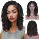 FAVE Full Lace Faux Locs Wig Short Braided Wigs for Black Women Ombre Brown Dreadlock Wigs for Daily Use 14IN Synthetic Loc Wigs for Women Twisted Wig